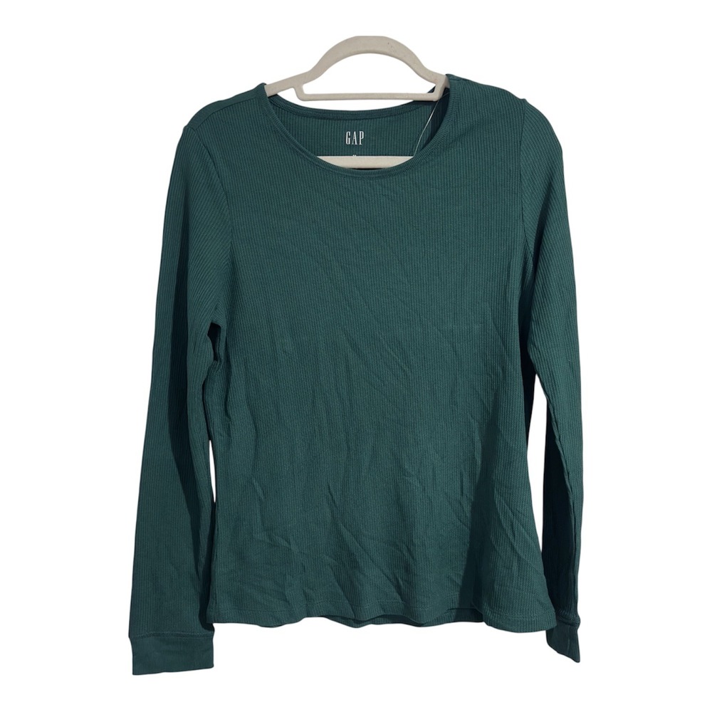 Gap‎ Womens Ribbed Long Sleeve Top Green Modal Blend Crew Neck GP010714 Size M